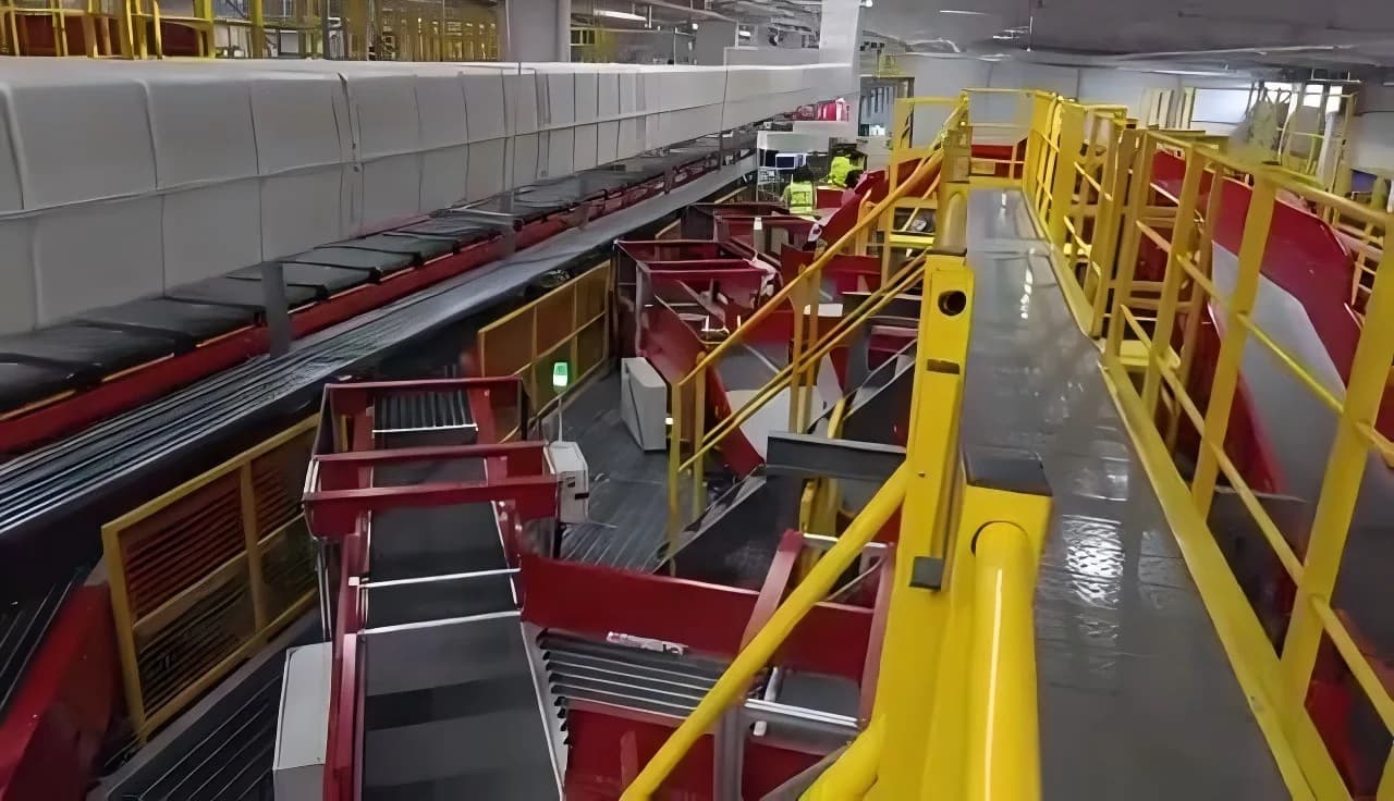 Parcel diverting equipment detail in a conveyor line